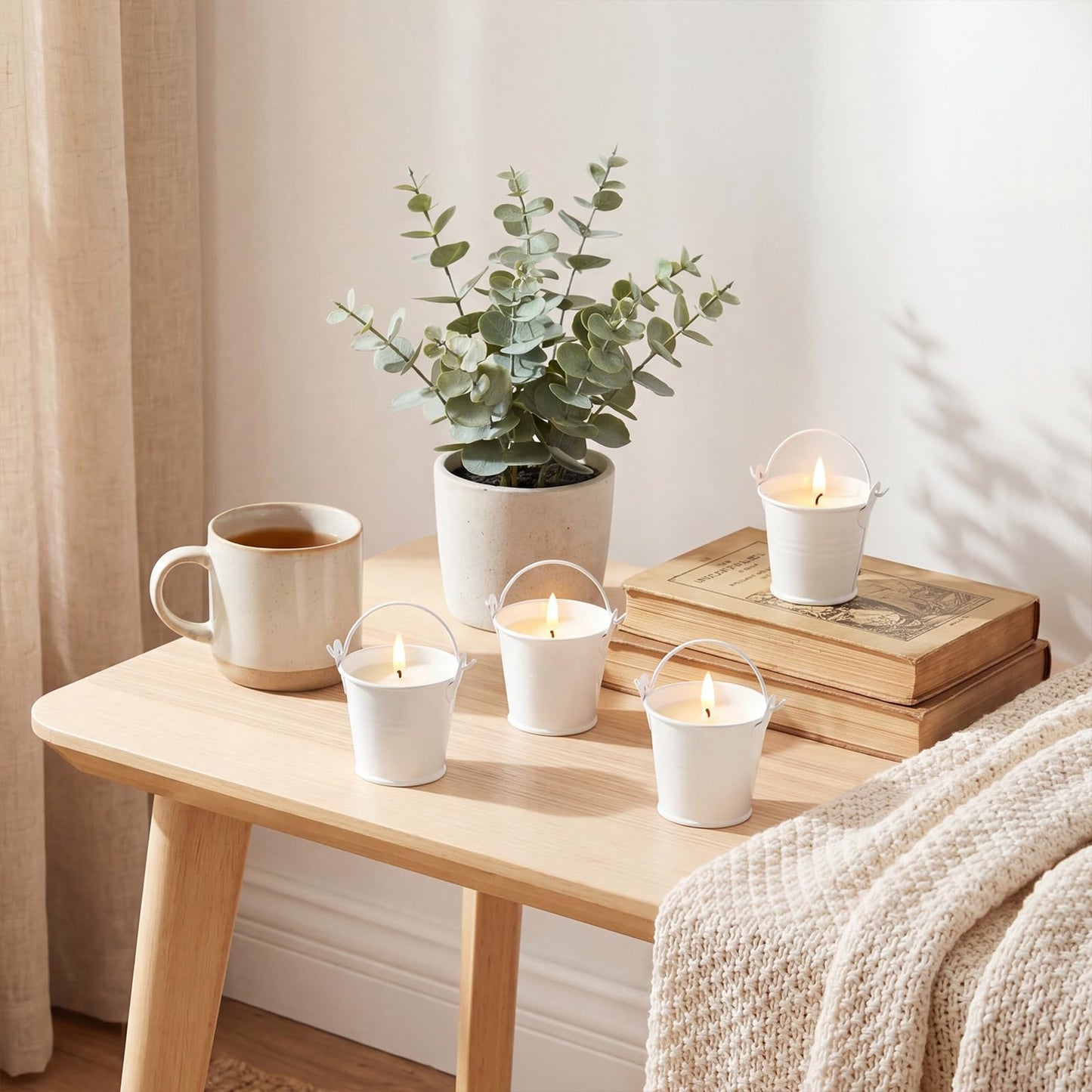 Conelist 6 Pack Citronella Candles Outdoor White Metal Candle Tins with Carrying Handle Long Lasting Outdoor Candles for Patios, Decks, Gardens, Backyards and Camping (5 cm)