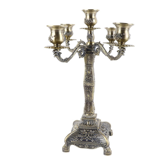 Omquot Vintage Metal Arm Candelabra with Romantic Vibration for Wedding Parties Decoration Durable and Stable Alloy Candle Holder for (Five Heads