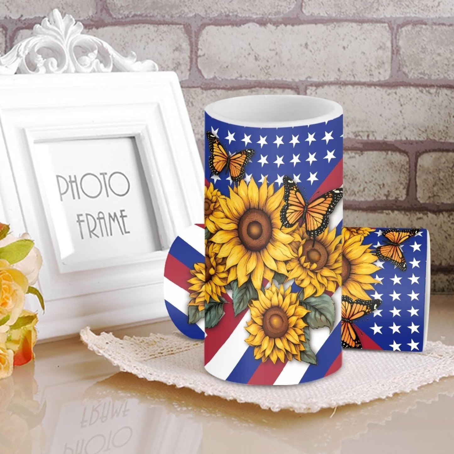 Luarisgur Independence Decorations Indoor Candles with Butterfly Sunflower American Flag Flameless Candles with Remote and Timer Set of 2 Battery Operated LED Candles for Festival Gift Home Room Decor