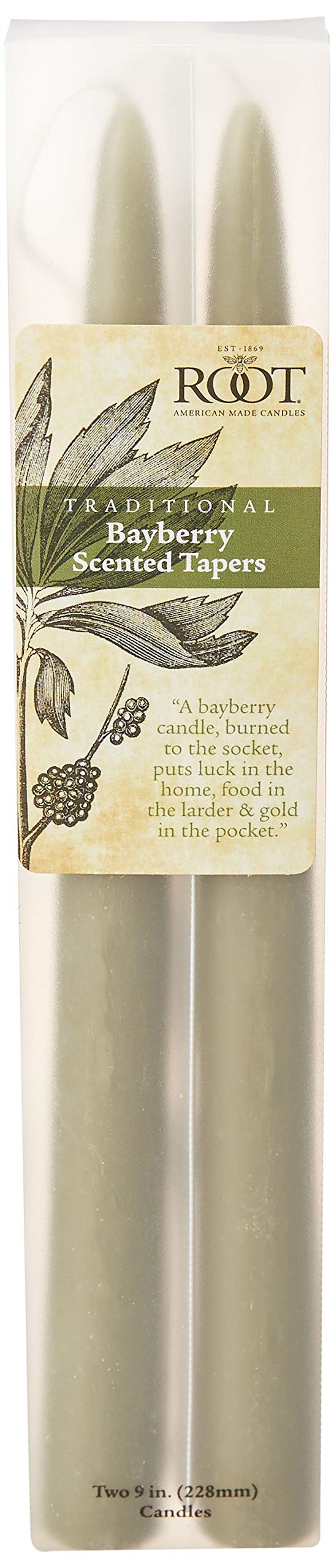 Root Candles Scented Tapers Double-Hung Beeswax Blend Smooth Hand-Dipped Taper Candles, 9-Inch, Bayberry, 2-Count