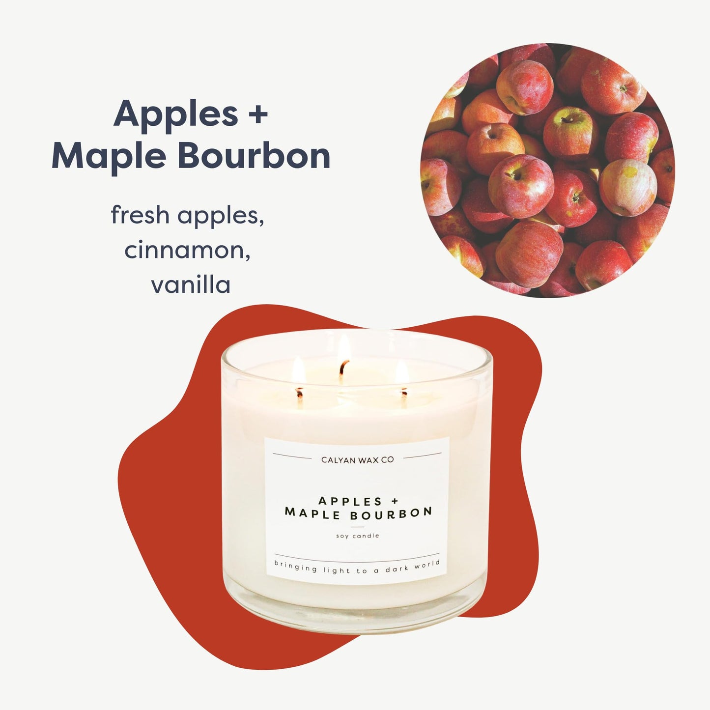 Calyan Wax Co. Apples & Maple Bourbon 3 Wick Scented Candle - 43 Hour Burn - Luxury 3 Wick Soy Candles - Clean Soy Wax Candles - Long Lasting Large Glass Jar Candle for Home - 14.9oz