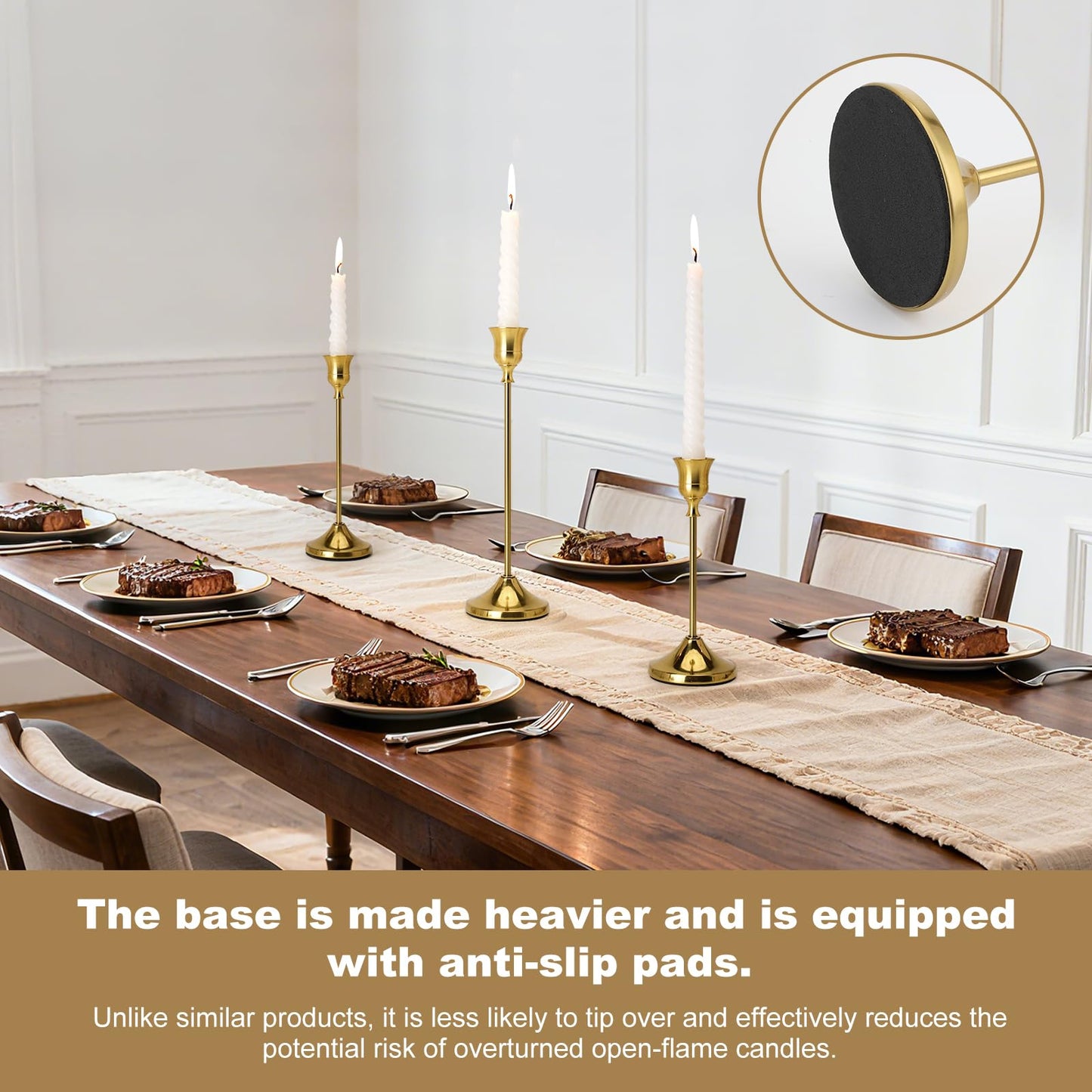 Tunyet Candlestick Holders, 6PCS Metal Taper Candle Holder, Brass Gold Candle Holders for Candlesticks, Candle Holder for Wedding Fireplace Mantel Housewarming Gift