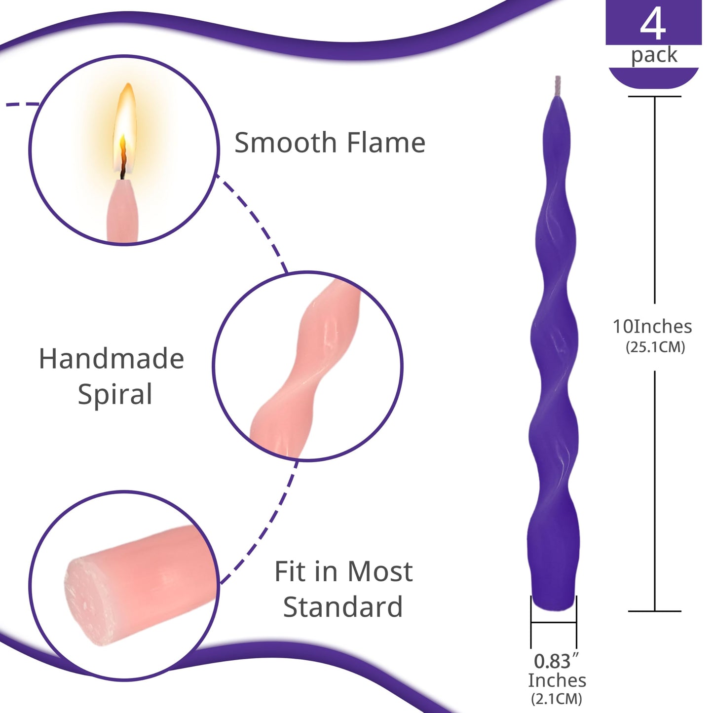 NJAO HOO Advent Purple Pink Spiral Taper Candles 10 Inch Twisted Christmas Candlesticks Unscented Ripple Tapered Candles Set for Dinner Table Party Wedding, 4 Pcs