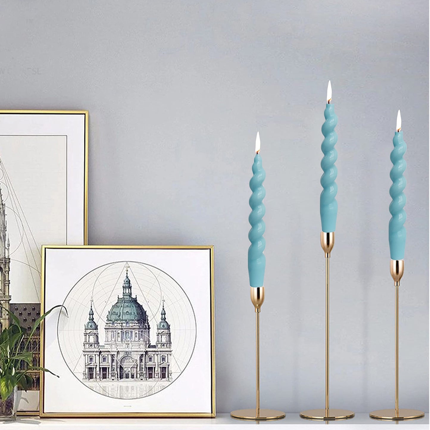 Spiral Taper Candlesticks Blue Candles Stick Twisted Candles H 7.5inch Wax Unscented Dinner Candle Dripless for Home Decor, Relaxation & All Occasions(Blue)