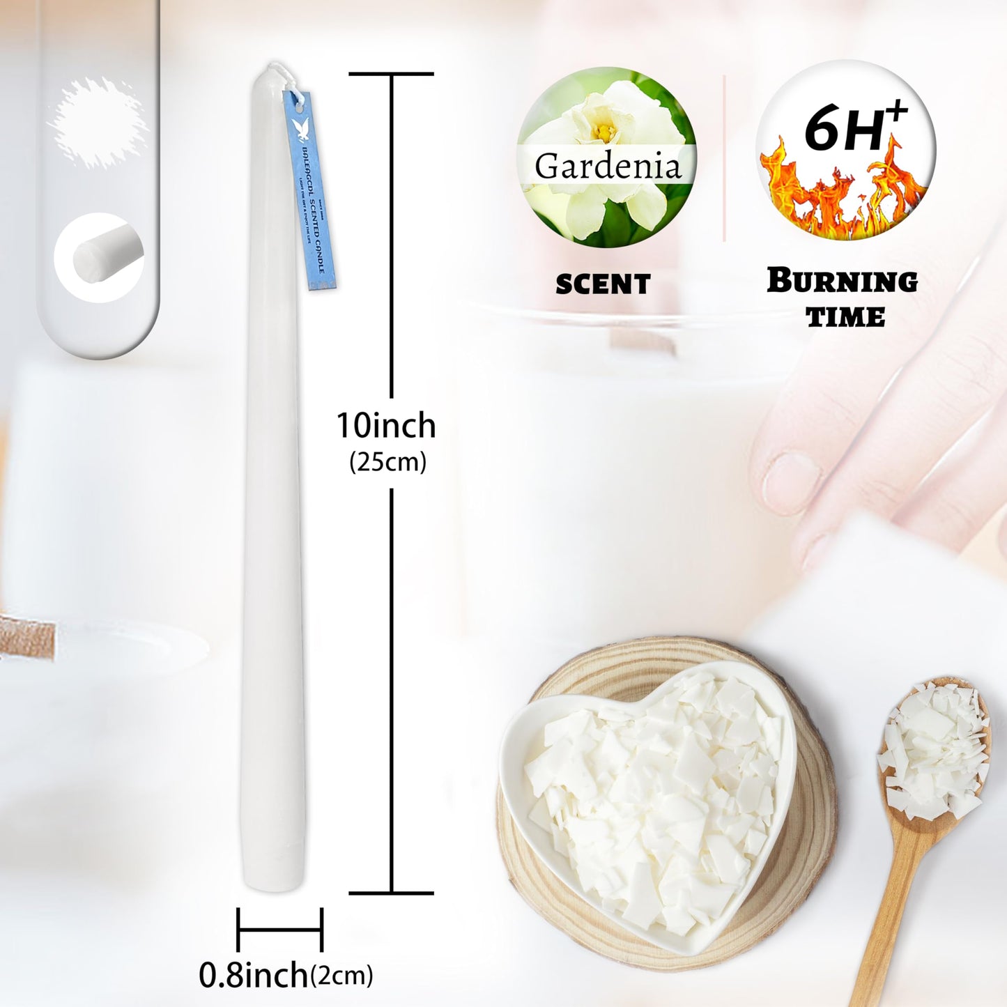 Dripless Gardenia Scented Classic White Taper Candles Smokeless Long Lasting Burn Elegant Tall 10 Inch Candlesticks for Home Décor Anniversary Celebrations Romantic Evenings