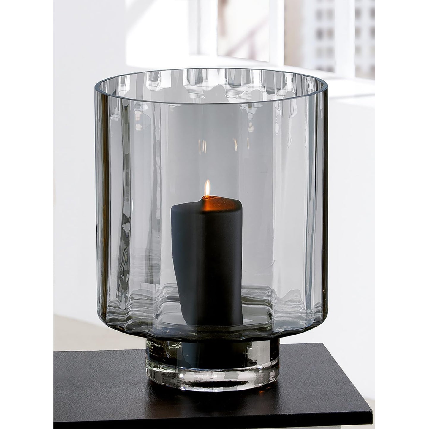 Gilde Novus Tea Light Holder, Glass, Anthracite, Handmade, Diameter 27.5 x 35 cm