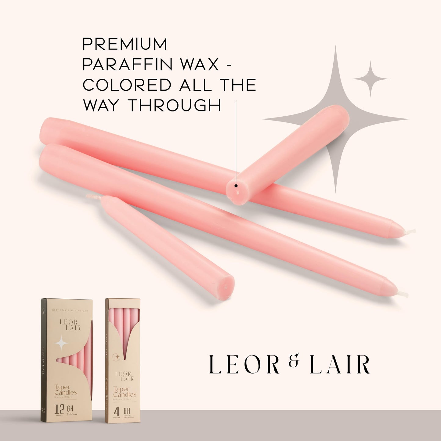 Leor & Lair Light Pink Taper Candles - 12 Pack 10" Pink Candlesticks - Unscented Blush Candles for Weddings, Mother’s Day, Baby Showers, Dinner Table & Holiday Decor
