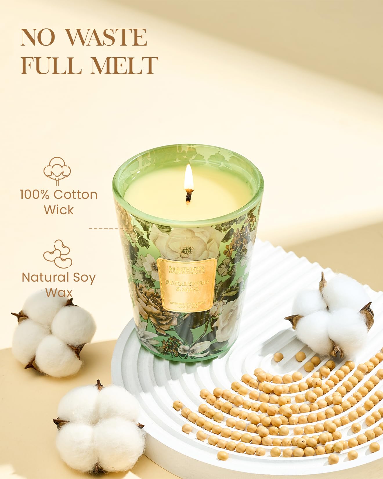M&SENSE Eucalyptus Sage Soy Candle, 35oz 3 Wick 150H Non Toxic Long Lasting, Large Spa Fresh Focus Aromatherapy Candles, Home Office & Sleep Support