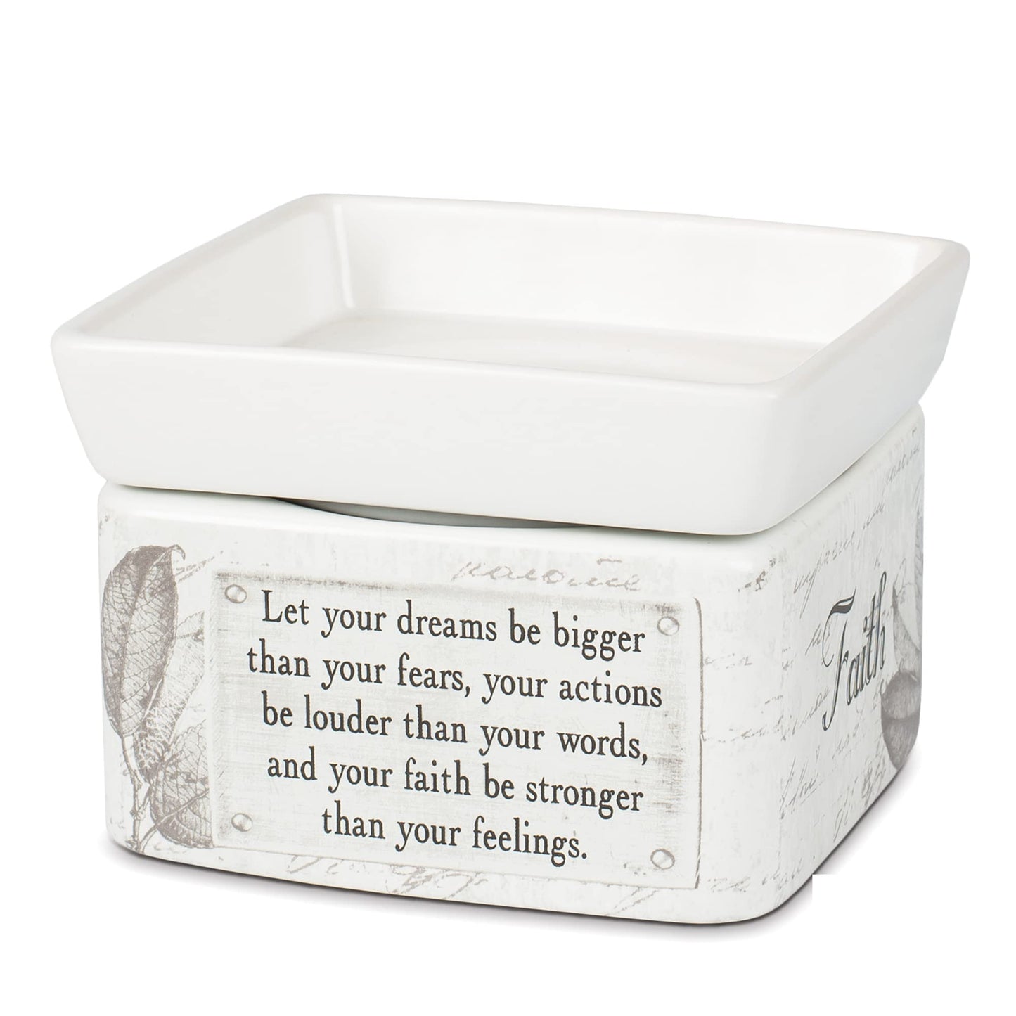 Elanze Designs Dream Actions Faith Stronger Stoneware Electric 2 in 1 Jar Candle and Wax Tart Oil Warmer