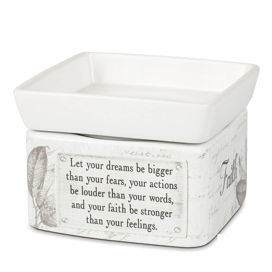 Elanze Designs Dream Actions Faith Stronger Stoneware Electric 2 in 1 Jar Candle and Wax Tart Oil Warmer