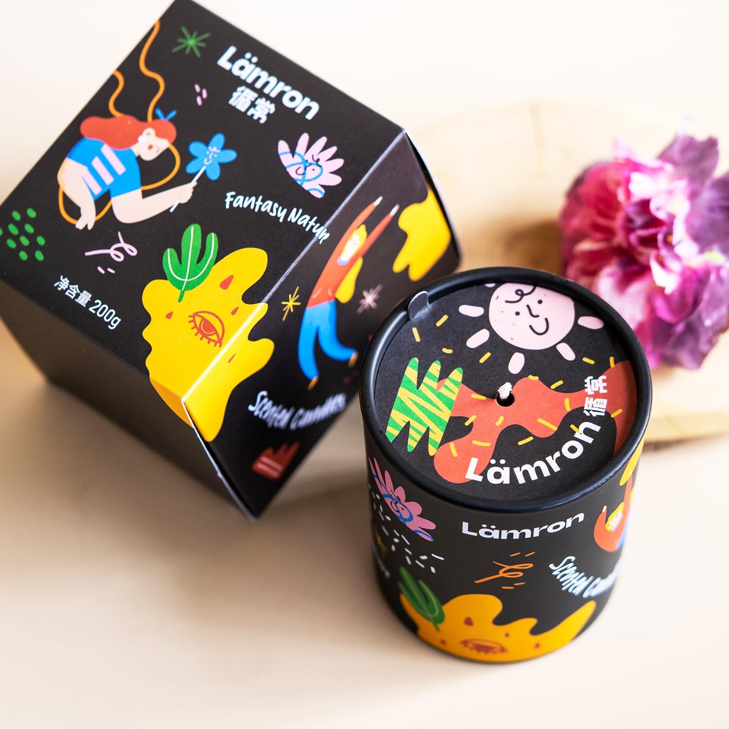 Lamron Cashmere Wood Chestnut Candle - Cozy Winter Scented Candles for Home, 7.1oz Premium Coconut Wax with Cute Art, 45H Long Burn, Warm Aesthetic Home Decor Gift