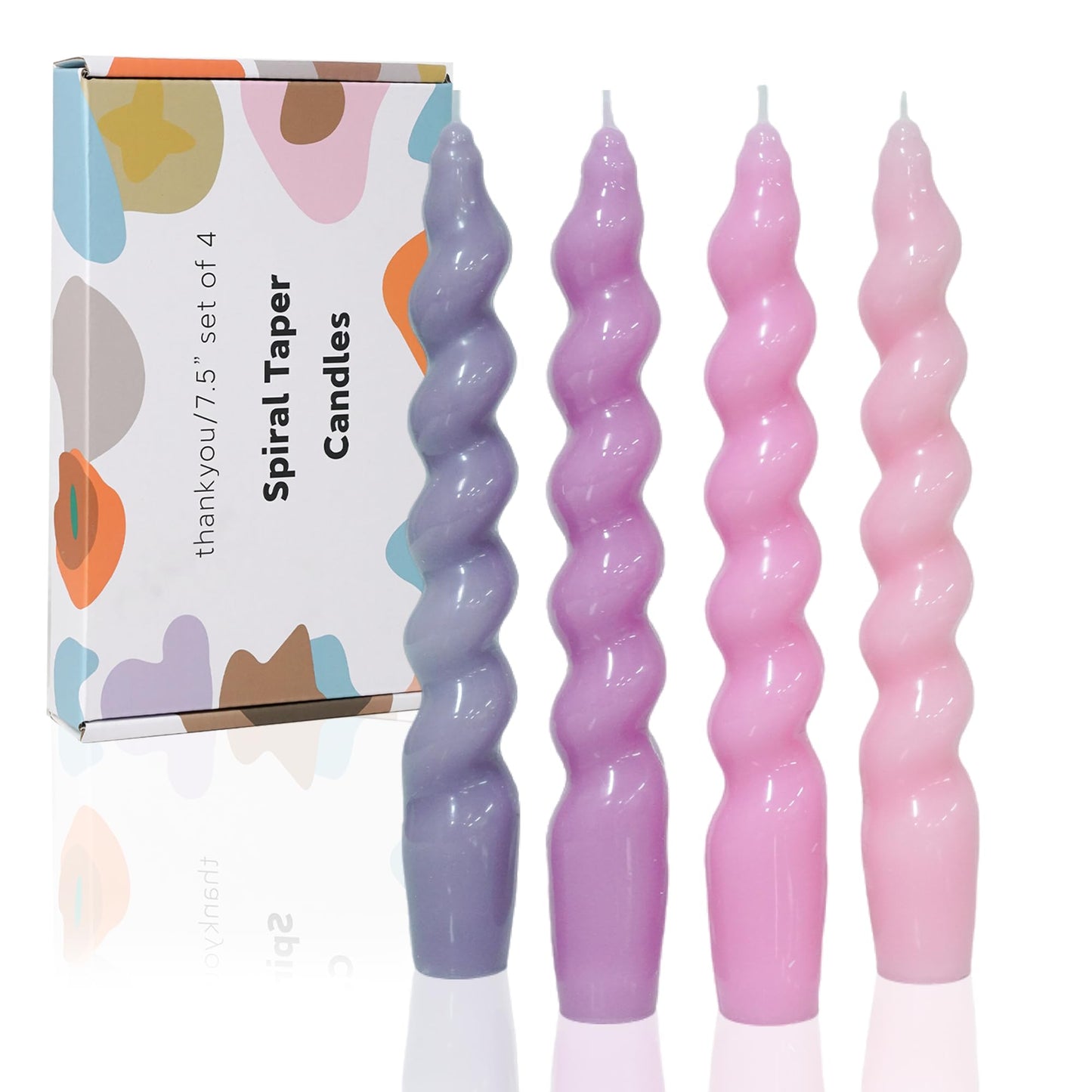 LPUSA Spiral Taper Candles Gradient Pink Twisted Candle Conical Stick Candles for Holiday Wedding Party Wax Unscented Dinner Candle Dripless,Christmas Gift H 7.5 Inch, 4pcs（Gradient Pink）
