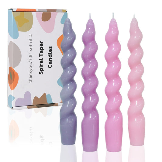 LPUSA Spiral Taper Candles Gradient Pink Twisted Candle Conical Stick Candles for Holiday Wedding Party Wax Unscented Dinner Candle Dripless,Christmas Gift H 7.5 Inch, 4pcs（Gradient Pink）