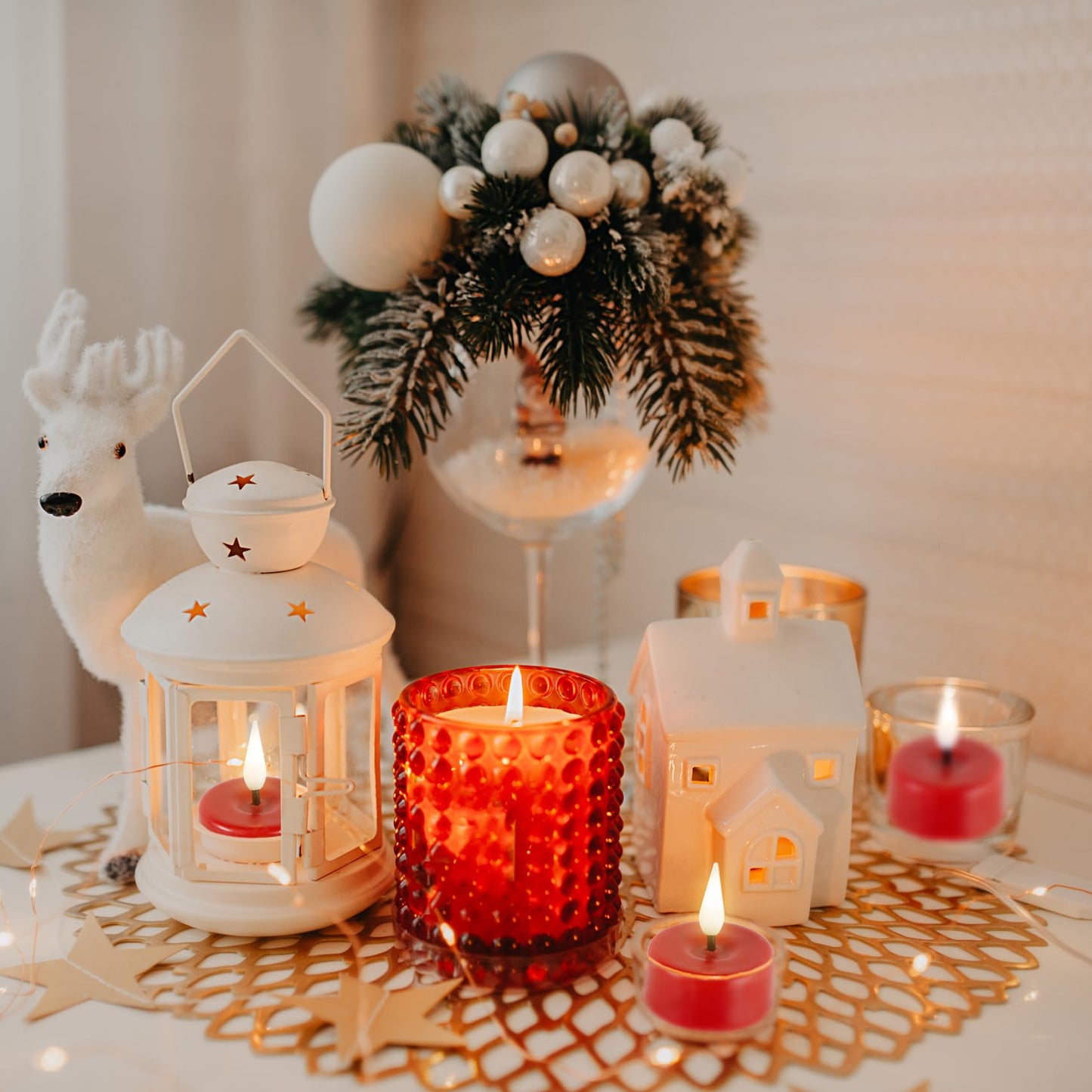 Eywamage Red Flameless Tealights with Remote Batteries, Flickering Real Wax LED Tea Votive Candles Proposal Decor Set of 10