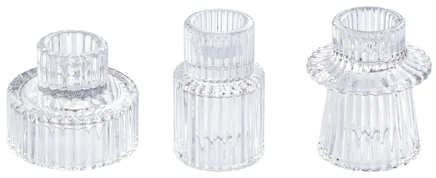 Vixdonos Glass Candlestick Holders Tealight Candle Holders for Table Centerpieces, Wedding Decor and Dinner Party (3 Pcs, Clear)