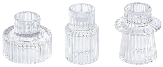 Vixdonos Glass Candlestick Holders Tealight Candle Holders for Table Centerpieces, Wedding Decor and Dinner Party (3 Pcs, Clear)