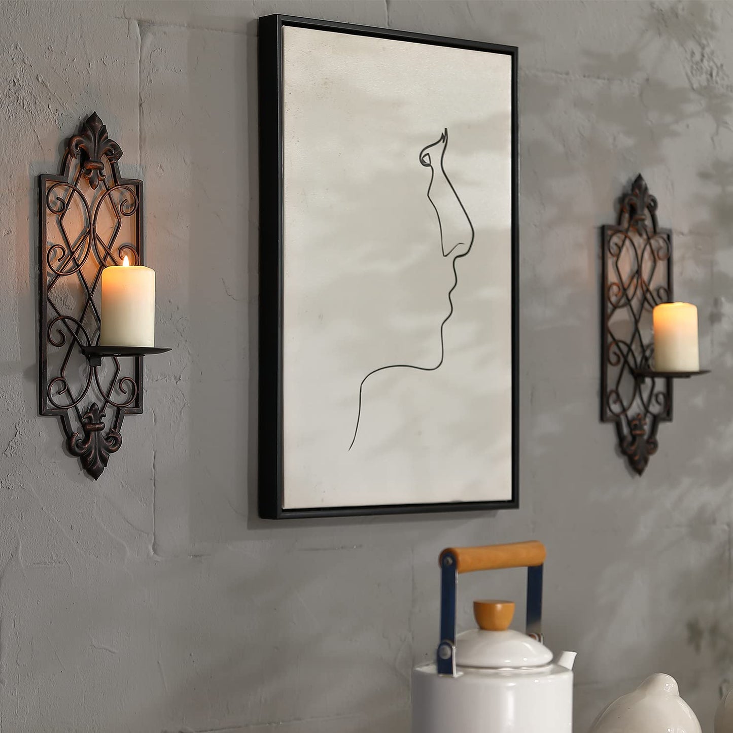 GUSUWOD Set of 2 Metal Wall Sconce Candle Holders, Fleur De Lis Detailed