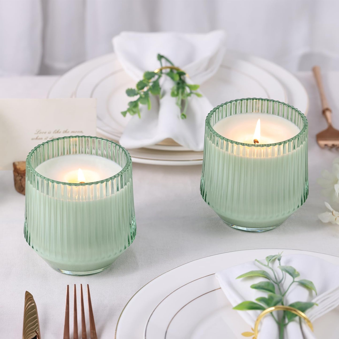 simeitol 13 OZ Light Green Large Candle Jars for Making Candles - 6 Pack Glass Candle Jars Bulk with Vertical Striped, Candle Vessels Supplies with Bamboo Lids and Candle Wick Kit, for DIY & Home