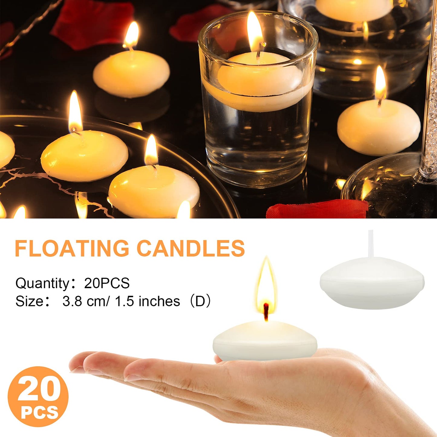 Nuanchu 20 Pcs White Floating Candles Centerpieces for Wedding Small Unscented Floating Candles Decoration for Valentine's Day Party Wedding Anniversary Holiday Party Gifts Home Pool Decor