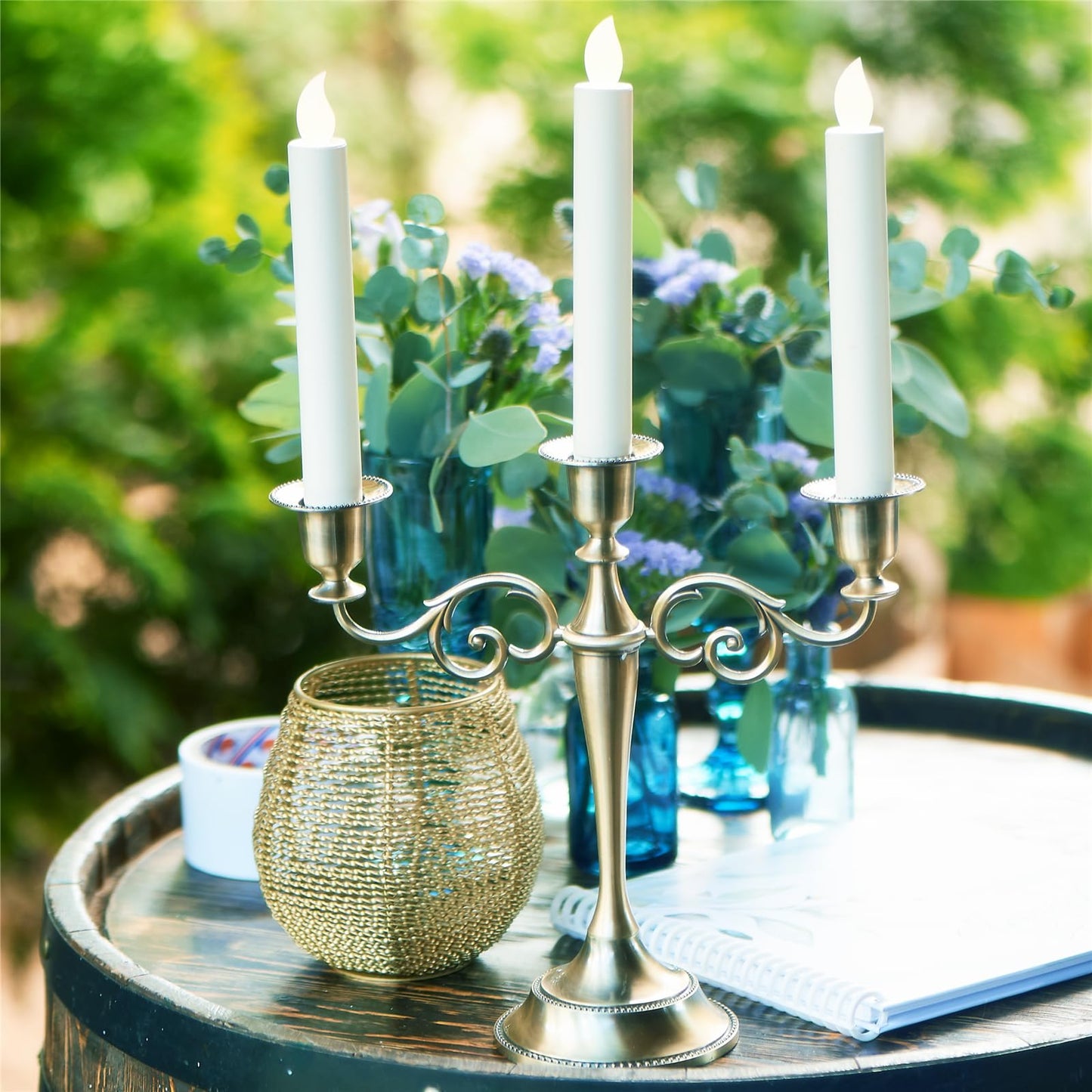 Viscacha Bronze Candle Holder，5 Arms Metal Candle Holders for Taper Candles（10.6 inch Tall Candlestick Holders, for 1/2-1 inch Pillar Candles Diameter Each）,Candelabra Centerpiece Decoration