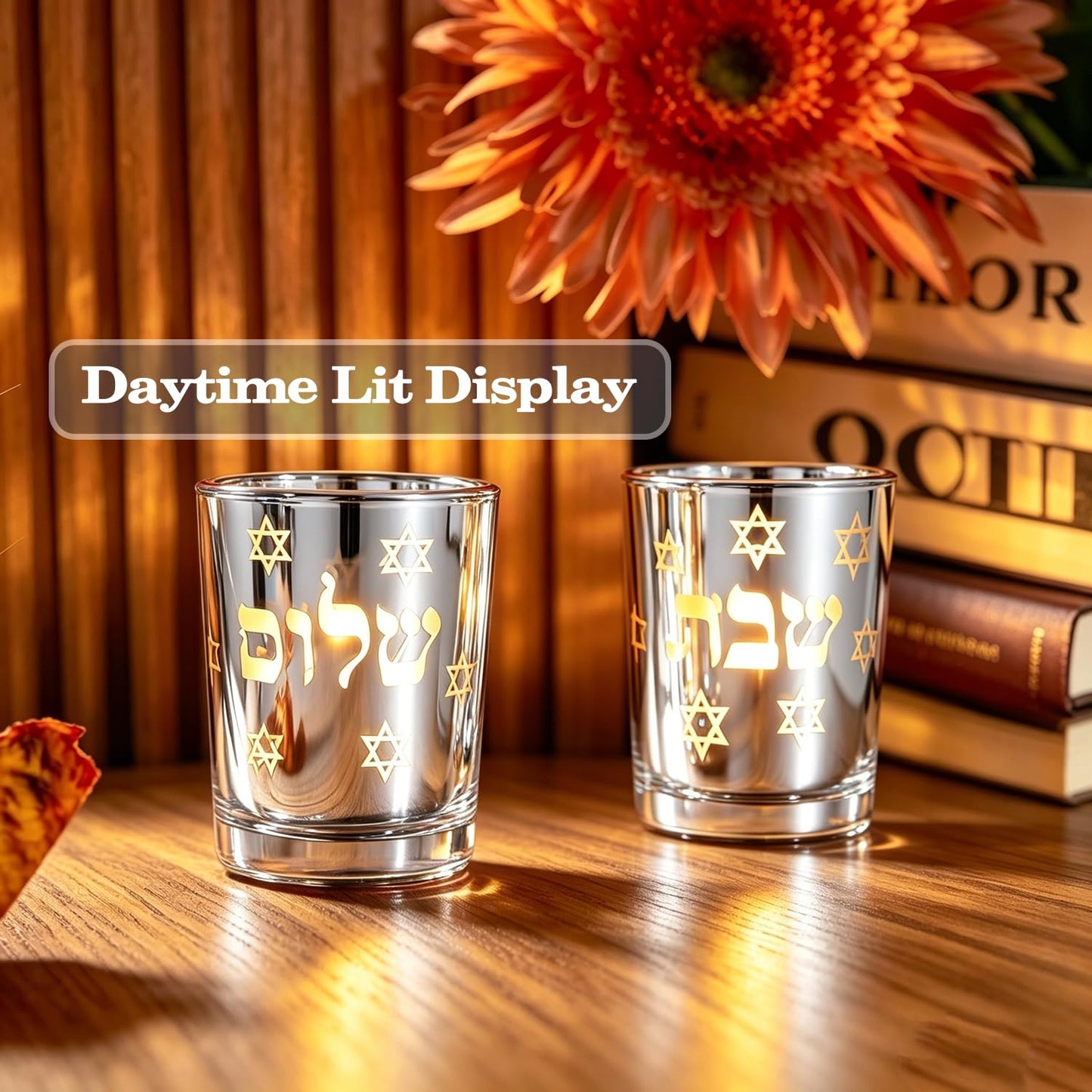 ZIVOSELY Set of 2 Glass Shabbat Candle Holders, Thickened Heat-Resistant Electroplated Glass Tea Light Holders for Jewish Judaica Sabbath Hanukkah Gifts, All Silver