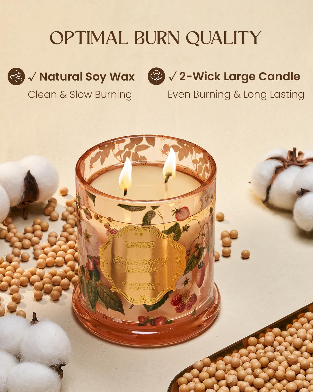 M&SENSE Strawberry Vanilla Scented Candles, Natural Soy Candle 75 Hours Burning, 12.7oz Large Vanilla Candles for Summer, Romantic Gifts for Women