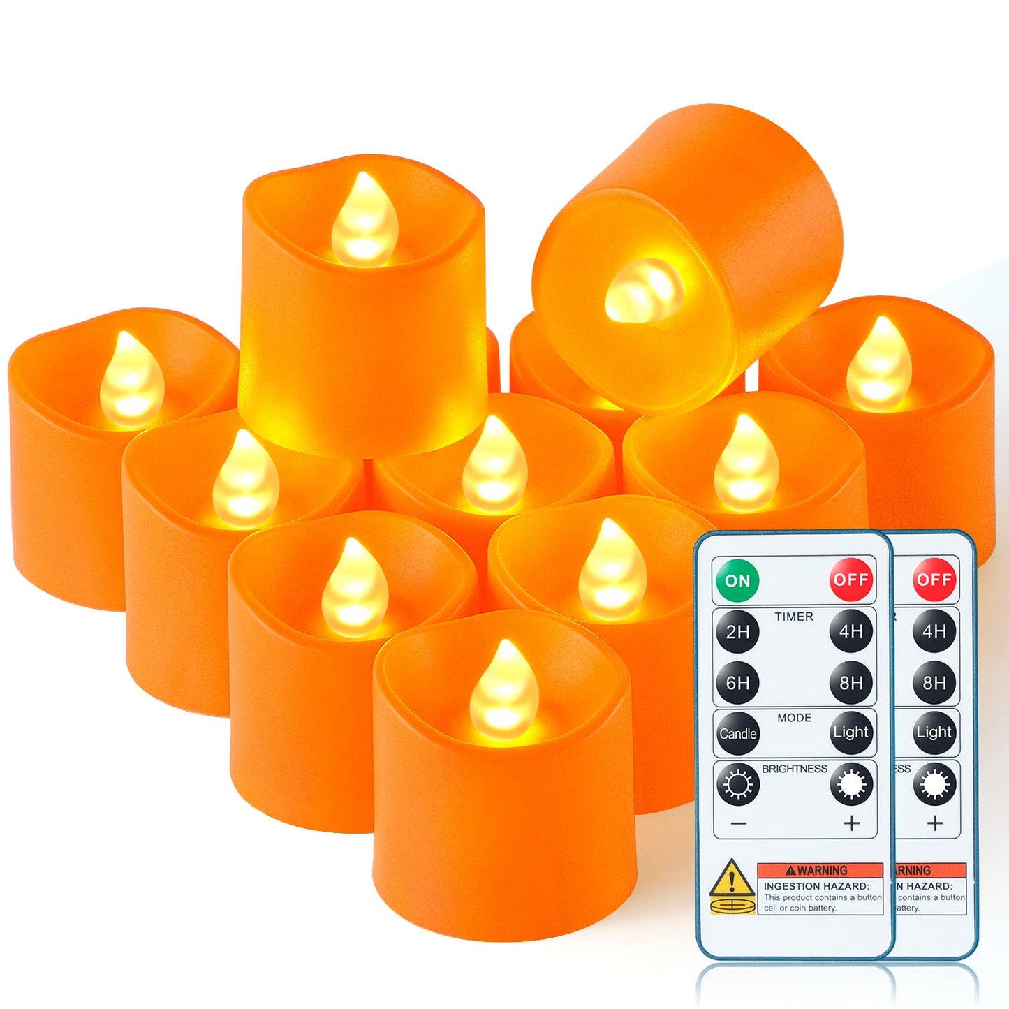 Homemory 24Pack 400+Hour Remote Control Flameless Candles, 2/4/6/8H Timer Led Votive Candles, Battery Operated Tea Lights for Wedding Table Centerpiece, Holidays, Halloween Pumpkins-Orange