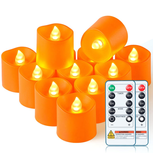 Homemory 24Pack 400+Hour Remote Control Flameless Candles, 2/4/6/8H Timer Led Votive Candles, Battery Operated Tea Lights for Wedding Table Centerpiece, Holidays, Halloween Pumpkins-Orange