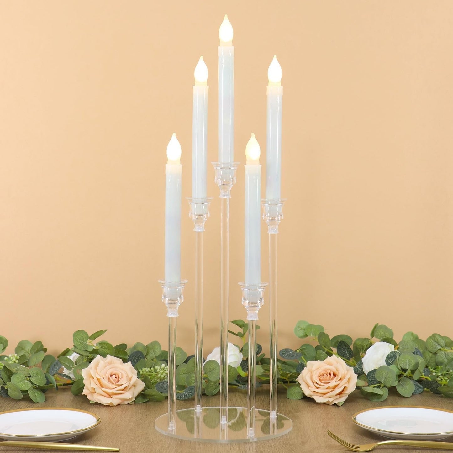 2/4PCS Candle Holder - Candelabra, 3/5 Arms Clear Candelabra Centerpieces for Wedding, Acrylic Candle Holder, Taper Candlesticks Candle Holders, with Acrylic Shade(5 Arm 2)