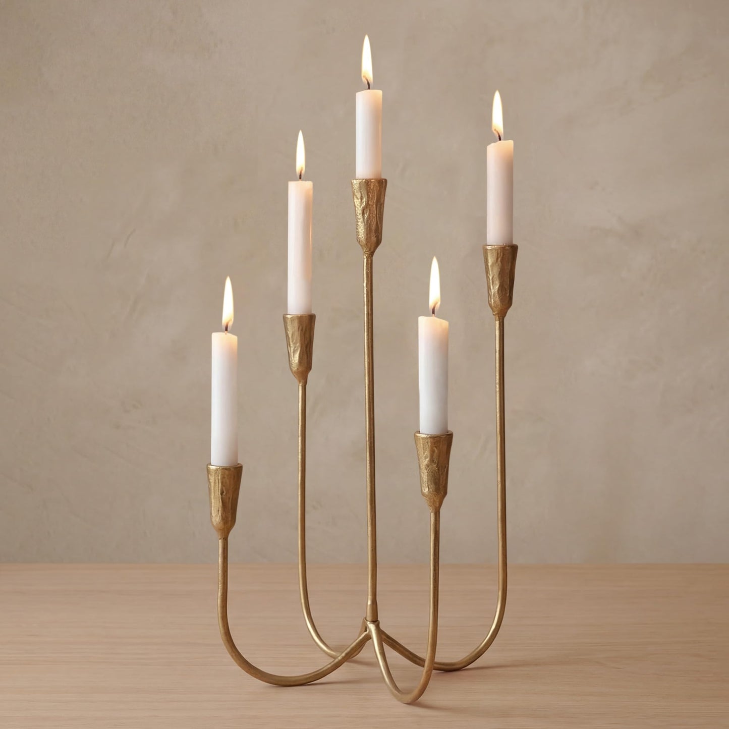 5-Arm Gold Candelabra Candle Holder Detachable Metal Taper Candleholders 17.5” Tall Cast Iron Candlestick Holders for Wedding Centerpiece Dining Table Party Home Decor Events