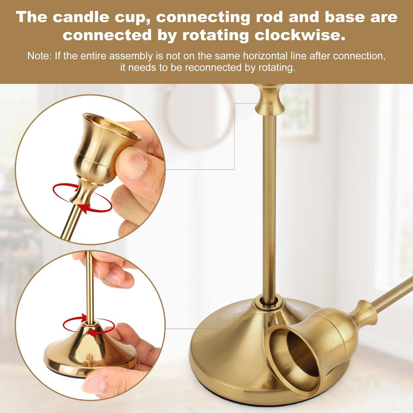 Tunyet Candlestick Holders, 6PCS Metal Taper Candle Holder, Brass Gold Candle Holders for Candlesticks, Candle Holder for Wedding Fireplace Mantel Housewarming Gift