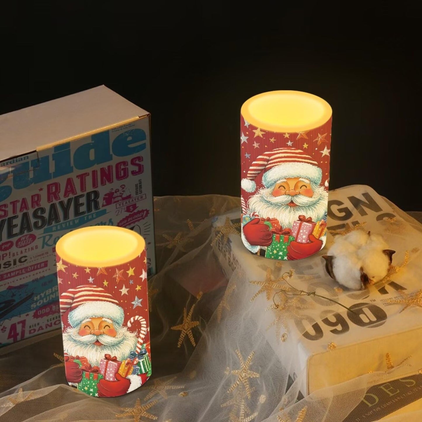 Luarisgur Red LED Candles with Remote Flickering Flameless Candles Santa Claus Stars Battery Operated Fake Pillar Candles Christmas Decorations for Bedroom Living Room Dining Room Table Decor