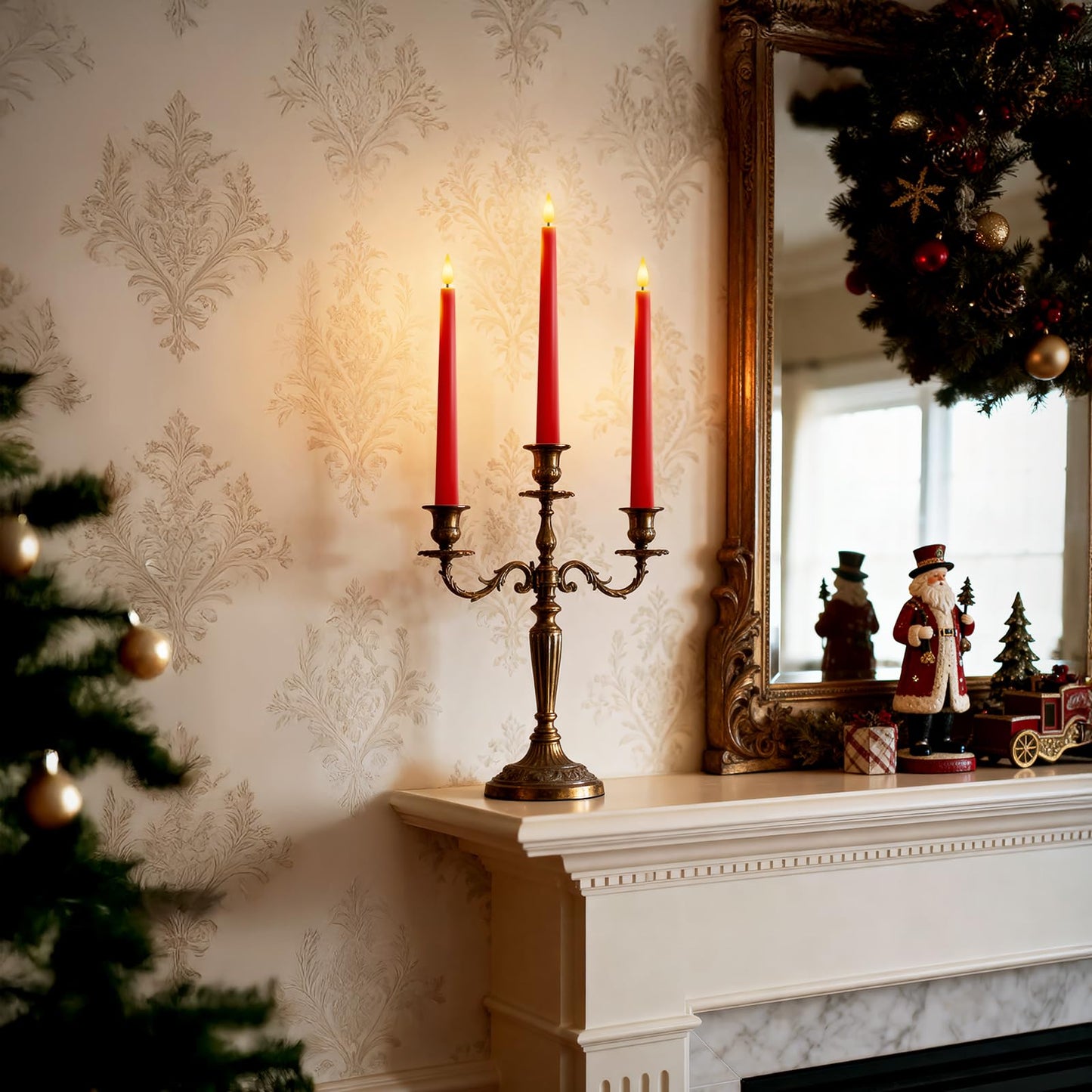 Meigic 6 Pcs Red Flameless Taper Candles with Remote Timer Dimmer, Plastic Led Taper Candles Realistic, 9.6 Inches Battery Operated Candlesticks Flickering, for Party Holiday Christmas Decor
