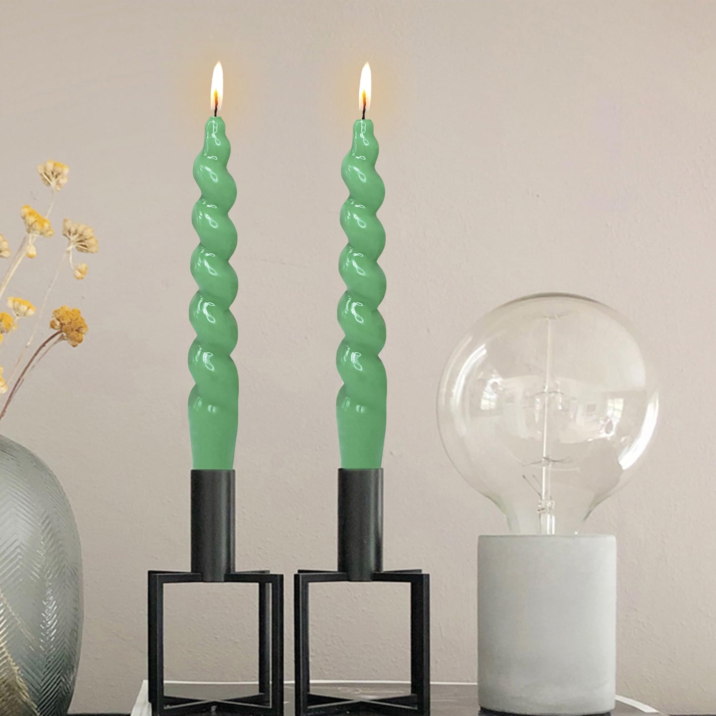 7.5 Inches Spiral Taper Candles Sage Green Twisted Candle Dripless Unscented Short Candles, Handmade Candlesticks for Wedding Dinner Decor, Set of 4