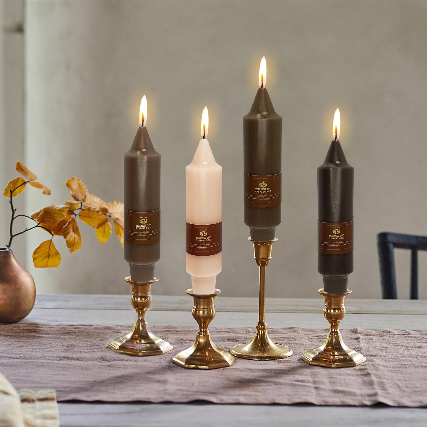 Gedengni Taper Candle Brown Candlesticks,4pcs Short Candle Stick 5 inch Tapered Candles Small Twisty Candlesticks for Home Décor Weddings Women Gifts (7D4PC-COFFEEGRA)