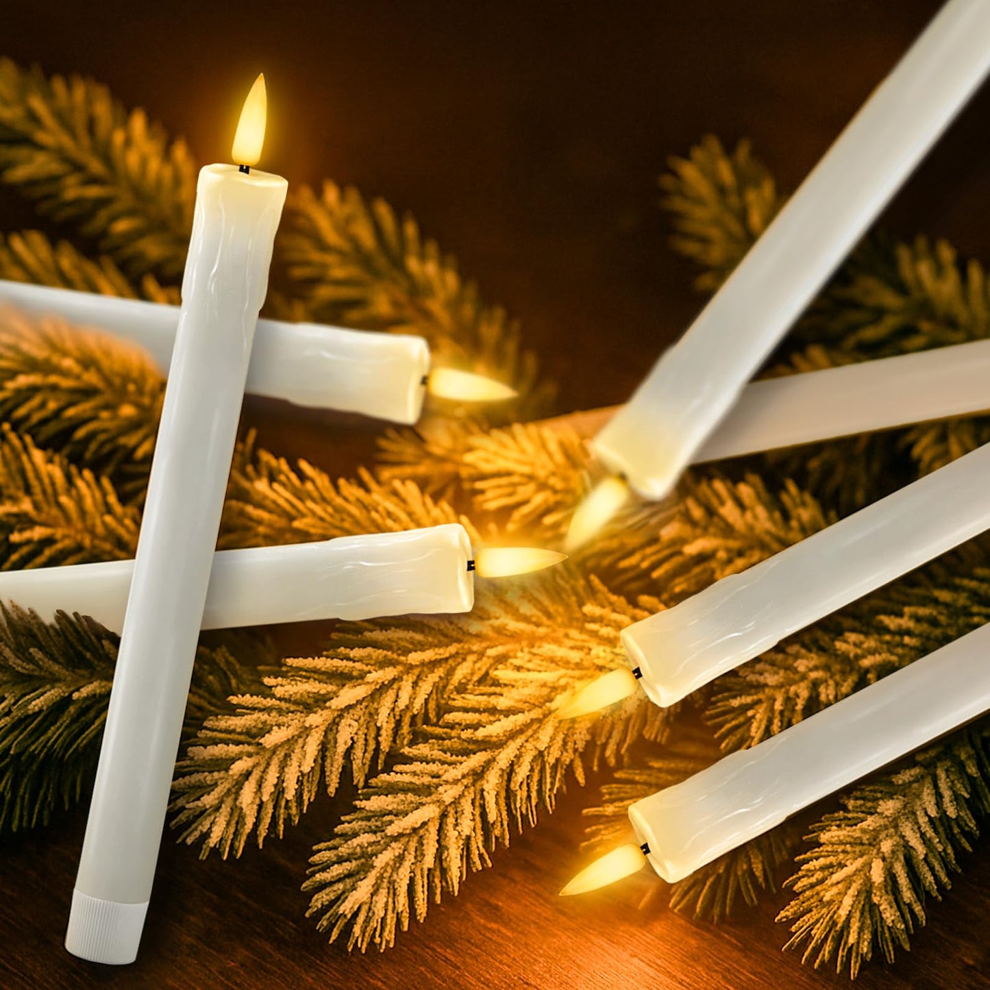 Homemory 6 PCS Real Wax Flameless Taper Candles with Remote, Flickering LED Candlesticks with Timer Dimmer, Fake Candles for Xmas Wedding Celebration Decor, White, 9.6 Inches