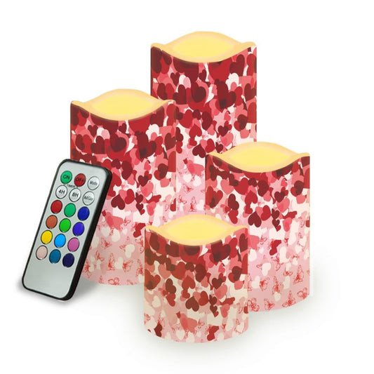 Uorisanigo Red Pink Heart Pattern Flickering Flameless Candles with Remote LED Pillar Candles Battery Operated with Timer Color Changing Electric Candles Valentine's Day Decoration