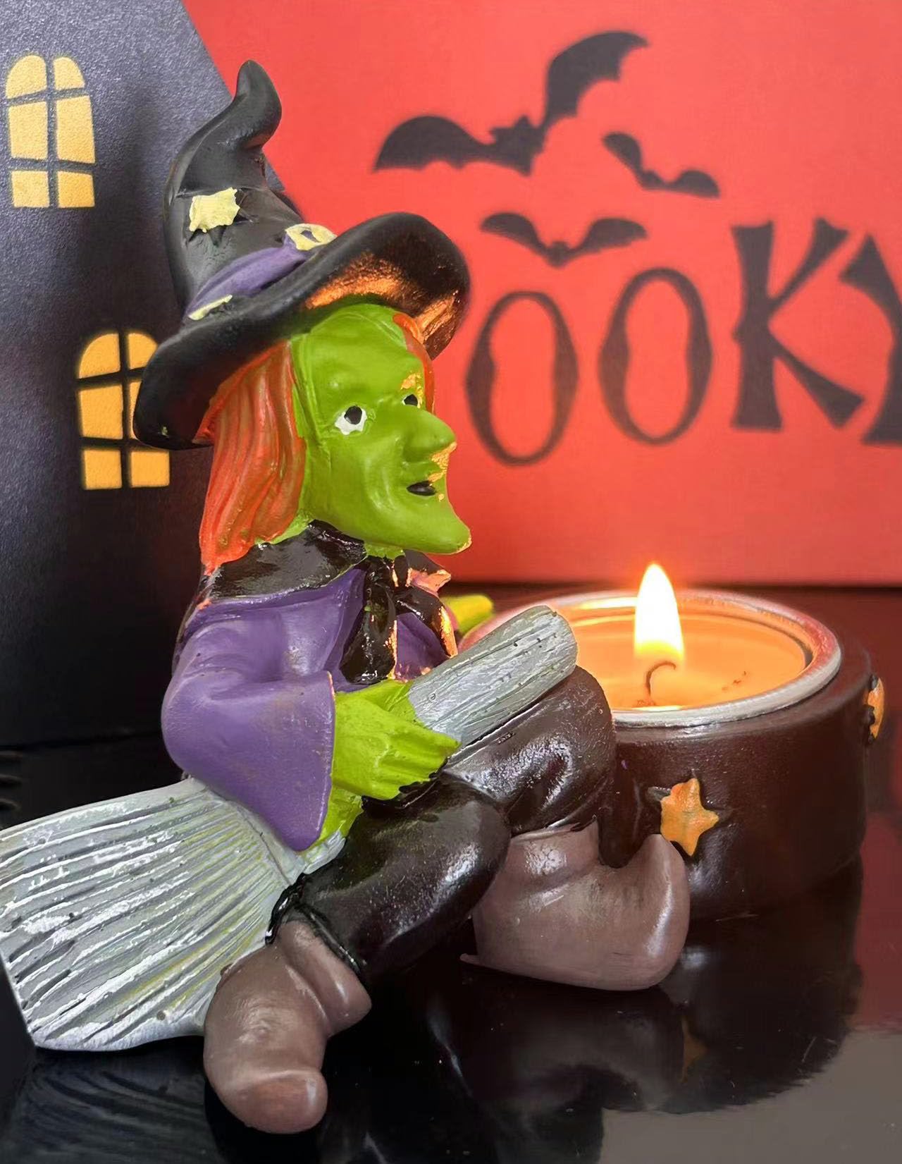 QIAOIDEA Halloween Candle Holder Spooky Witch Tealight Candle Holder Scary Halloween Decorations Horror Skeleton Skull Candle Holder for Bedroom Living Room Mantel Shelf Tabletop Decoration