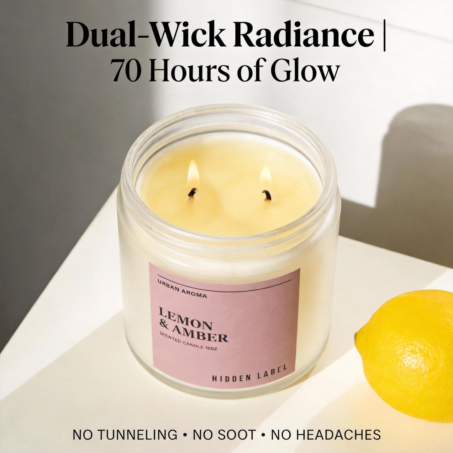 Lemon & Amber Scented Candle for Home, 12oz 2-Wick 70-Hour Soy Candle, Clean Burn Non-Toxic, Citrus Aromatherapy Candle for Women, Housewarming Gift, Cozy Home Décor