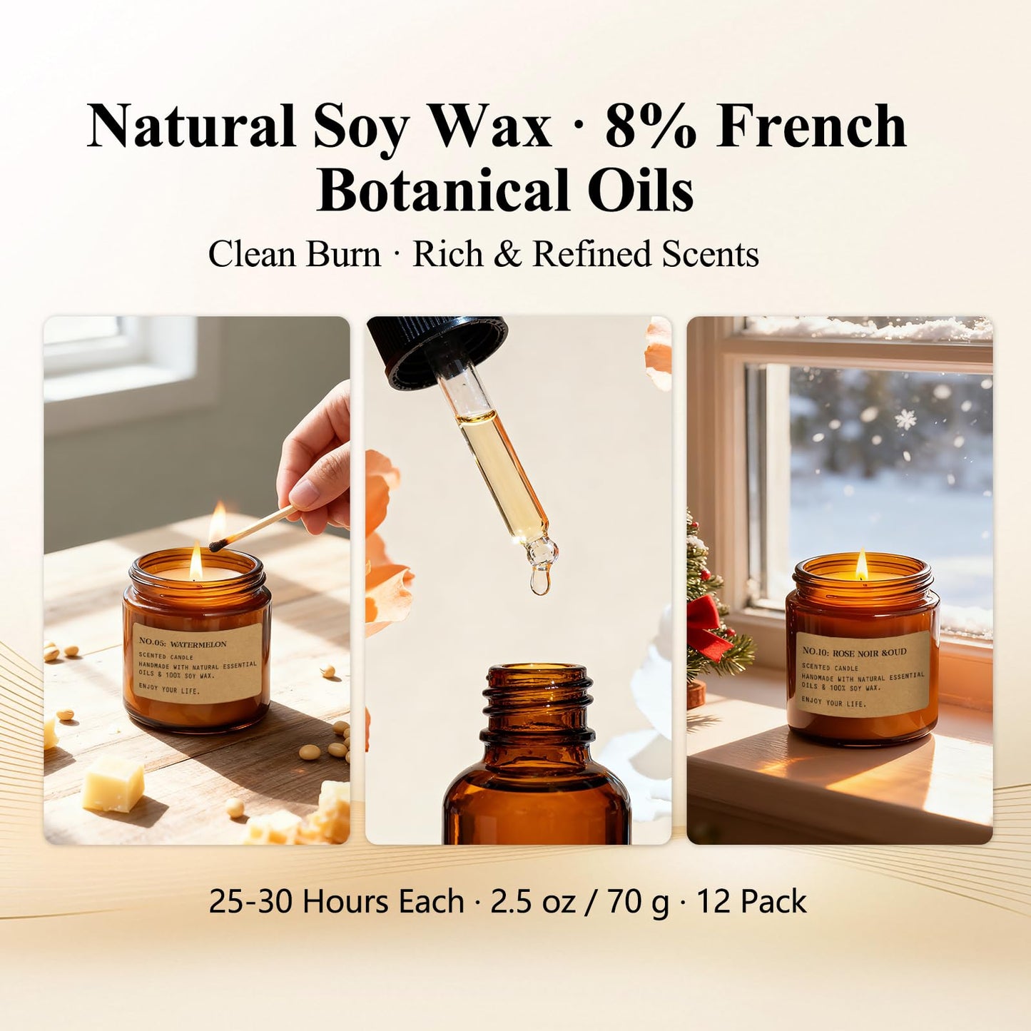 Scented Candles Gift Set,12 Pack Aromatherapy Candles for Home Scented, Aromatherapy Jar Candle Gifts for Women, Natural Soy Wax Amber Candle Set, Scented Candles Set for Birthday Present