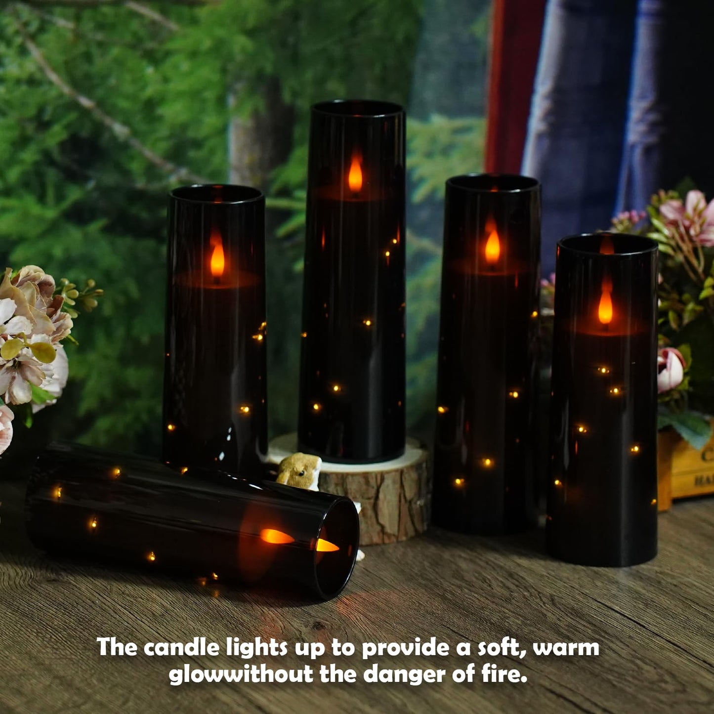 Sasigeiaa Flameless Candles with Embedded Star String - Battery Operated LED Candles, with Remote,12 Black Flickering Candles for Christmas, Weddings, Home Decor & Party,(D 2.3"×H 5" 6" 7")