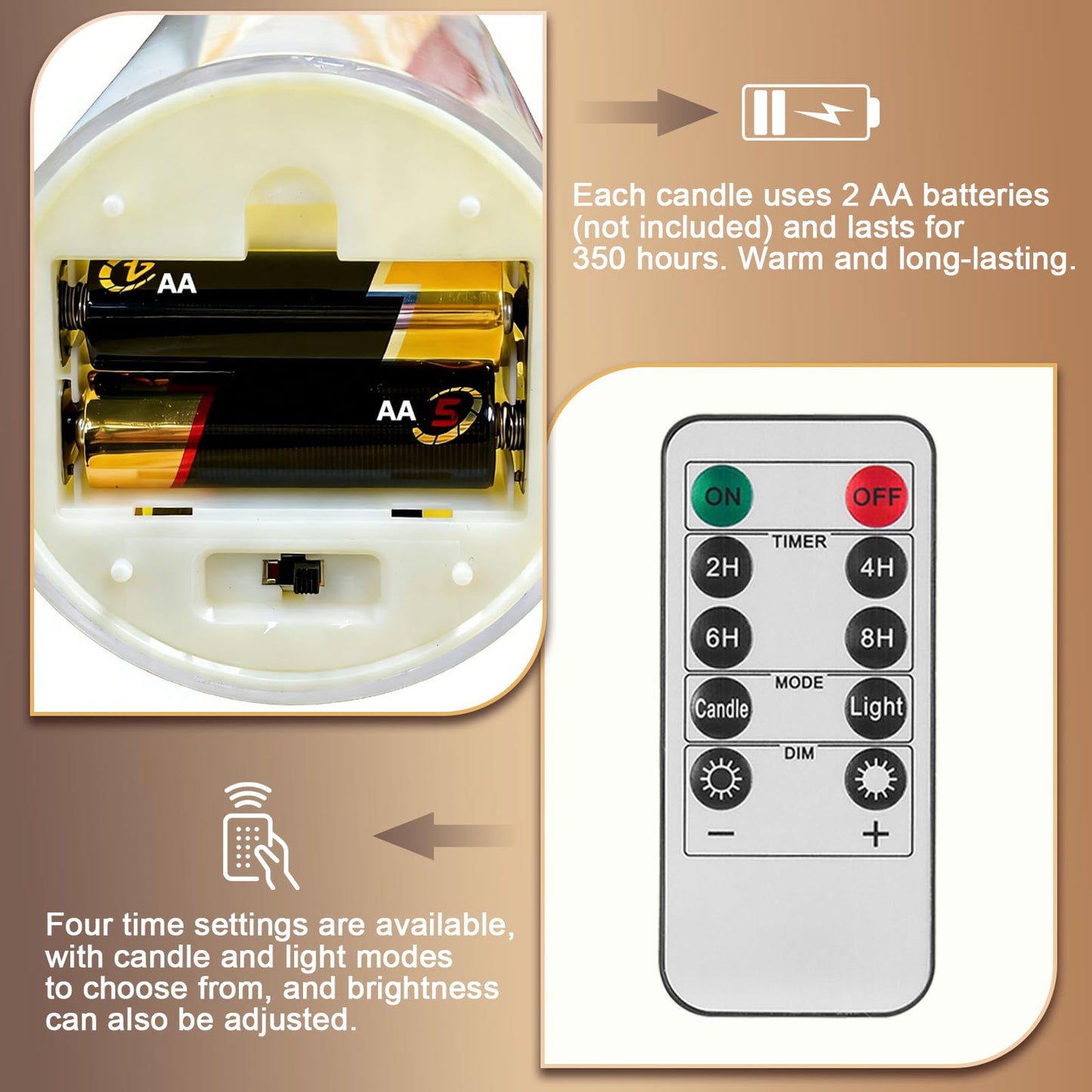 Eynshoo Gold Flameless LED Candles with Remote & Timer, 3-Piece Flickering Pillar Candle Set, Realistic Flame Effect, Adjustable Brightness, Battery Operated Candles for Home Decor, Wedding & Holiday
