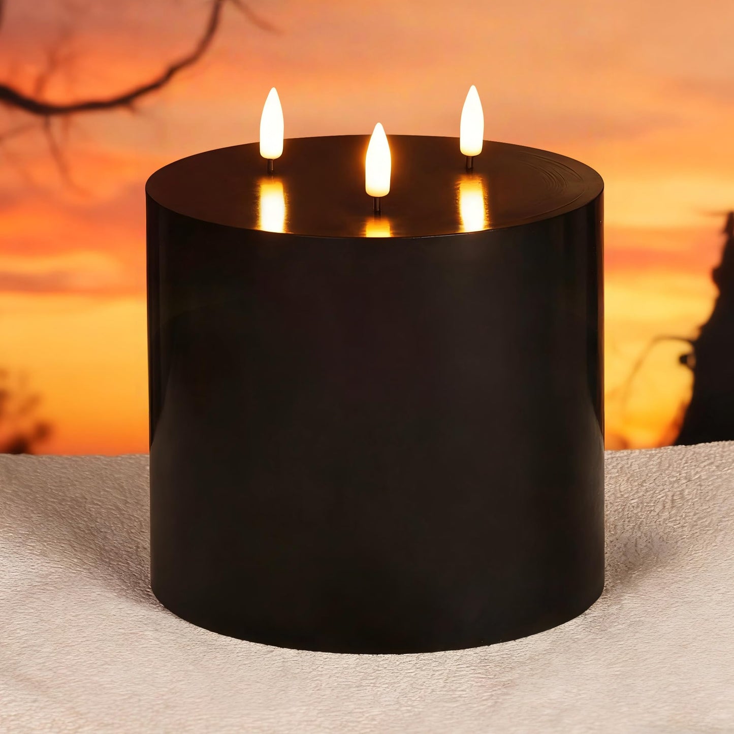 Girimax 3 Wick Flameless Pillar Candle with Remote, 6x6 inch Large Black LED Candle Battery Operated Flickering