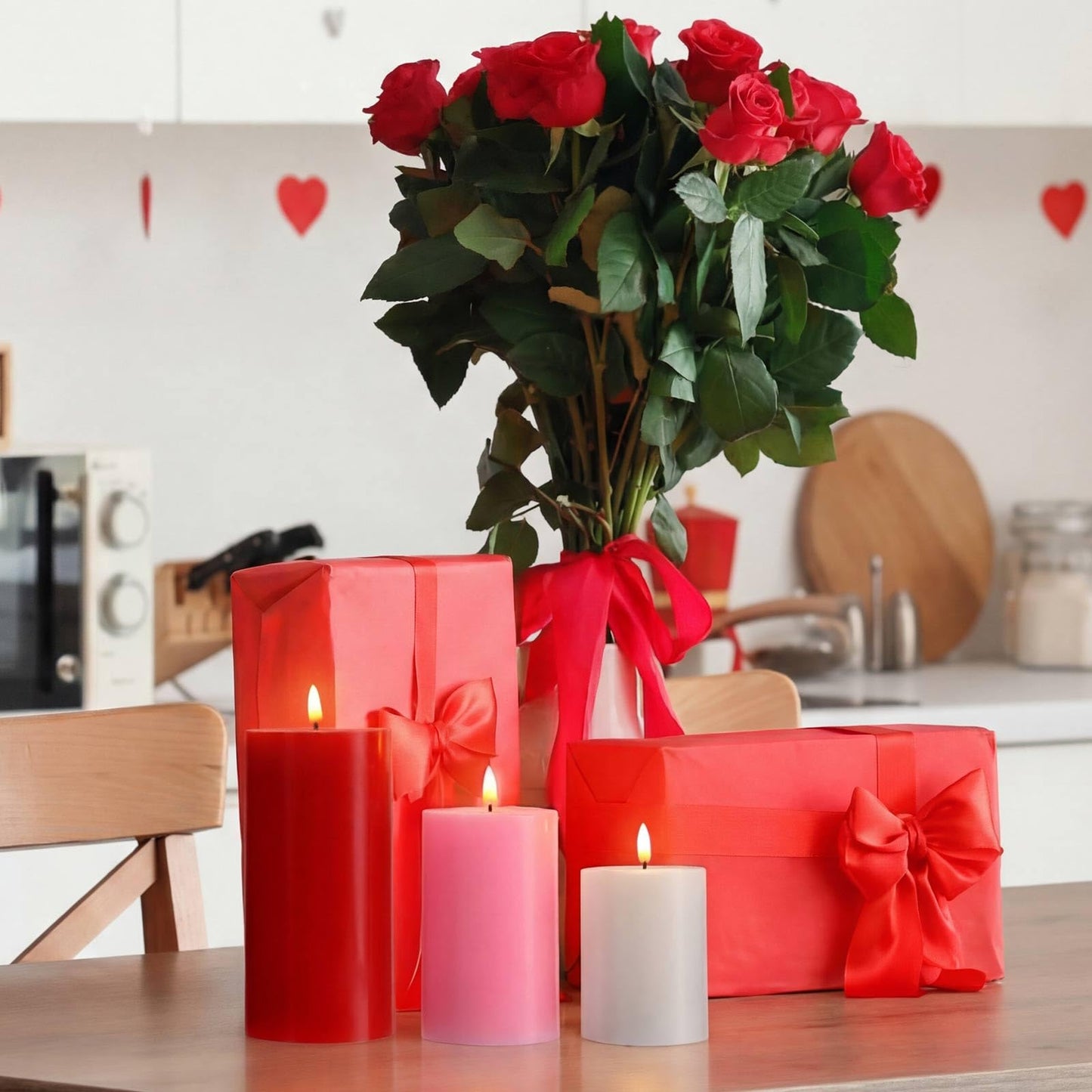 Grinsvalley 3 Pcs Mother's Day Flameless Candles Battery Operated Wax LED Flickering Flameless Pillar Candles with Remote for Home Table Dating Wedding Party Decor