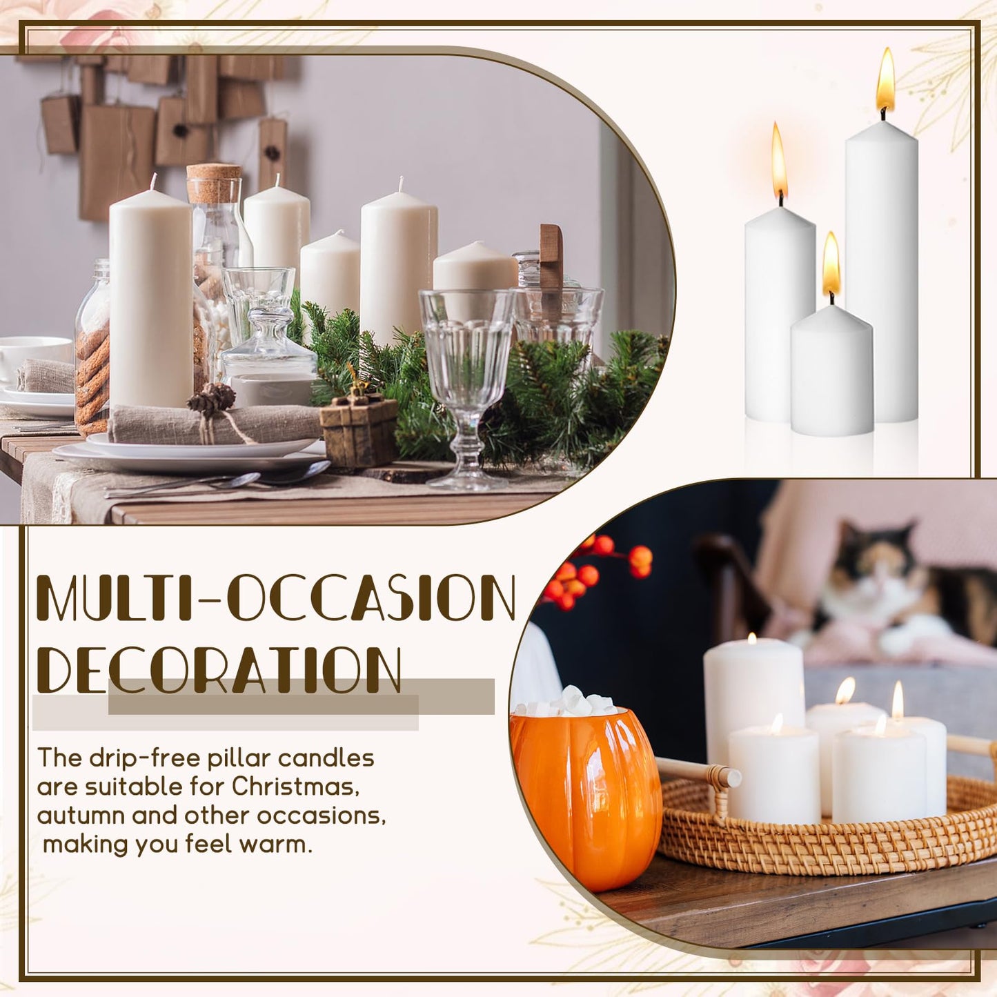 36PC White Pillar Candles Bulk 2 in x 3, 6, 8 Inch Long Burning Wax Pillar Candles Unscented Smokeless Dripless for Wedding Centerpieces Spa Lantern Fireplace Home Christmas Thanksgiving Party Decor