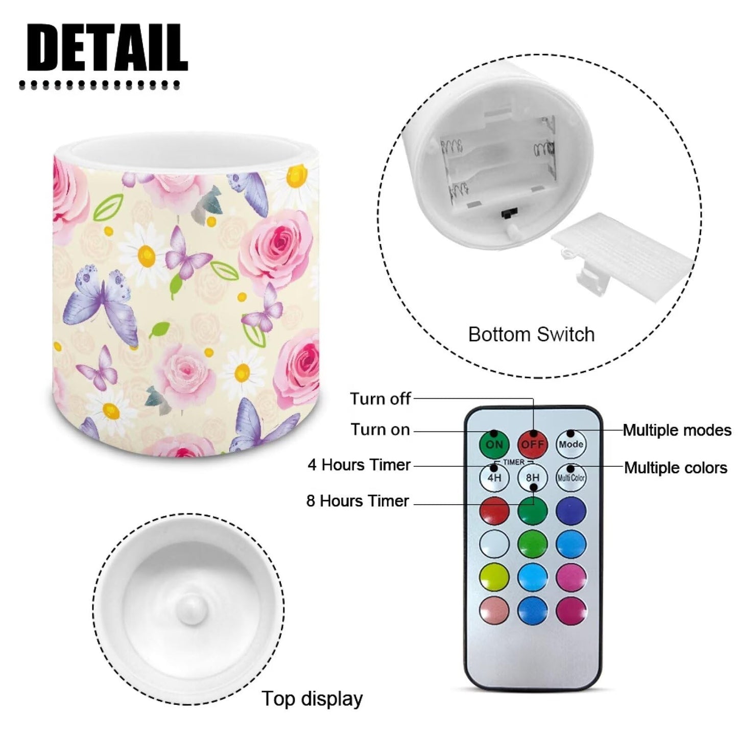 Cozeyat Floral Mix LED Candles Set of 4 Battery Powered Flameless with Remote Timer Dancing Flame Waterproof for Home Beach Garden Patio Decor