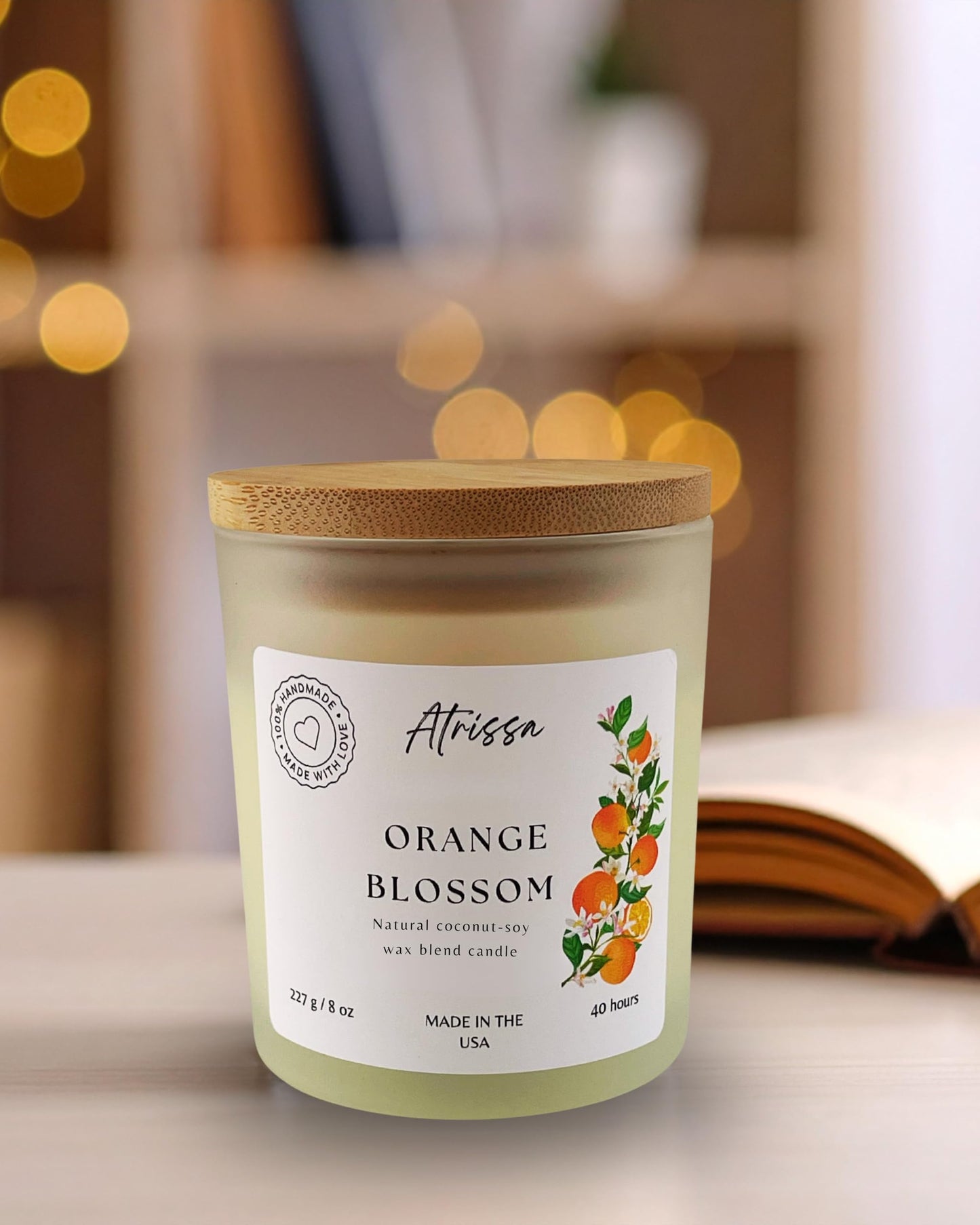 ATRISSA Orange Blossom 8 OZ, Bright, Citrus Floral Scent, Hand Poured Soy Wax Candle – Clean-Burning, Fresh, Uplifting Floral Citrus Blend Candle for Home (8 Oz, Orange Blossom)