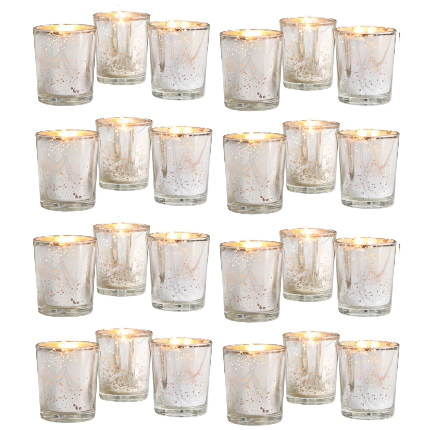 Hosley Set of 24 Silver Mercury Filled Glass Votive Candles. Ideal Gift for Weddings, Bridal Showers, Parties, Home Decor, and Special Events