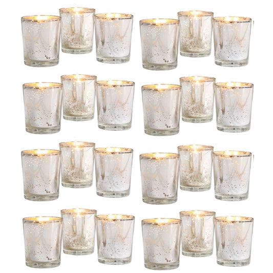 Hosley Set of 24 Silver Mercury Filled Glass Votive Candles. Ideal Gift for Weddings, Bridal Showers, Parties, Home Decor, and Special Events