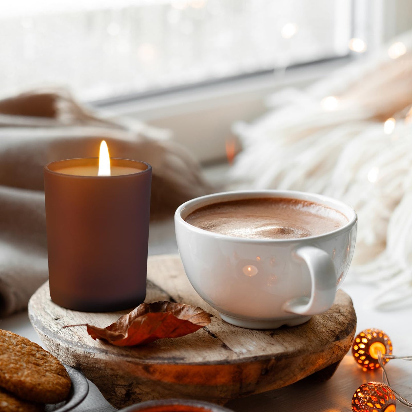 SHOWIN Thick Candle Jars for Making Candles 20 Pcs, 7 OZ Empty Jars with Wood Lids for Candle Making, Sample Container, Frosted Brown